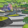 Garden Landscape Design With Colorful Structure Winding Paths Steps And Greenery 3d model