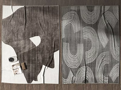 Stylish Square Area Rugs Featuring Dark Brown Irregular Patterns and Charcoal Gray Circular Wave Designs 3d model
