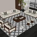 Modern Living Room Sofa And Coffee Table Set With Pillows And Area Rug