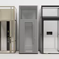 Modern Elevator Cabins in Different Colors with Glass Doors and Metal Frames 3d model