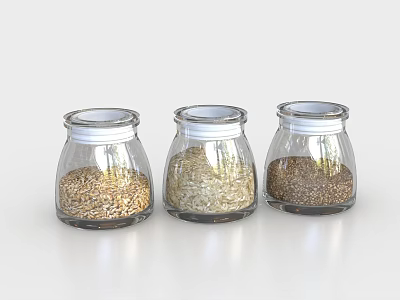 Three Ceramic Jars with Airtight Lids Storing Oats Rice and Grains in Kitchen 3d model