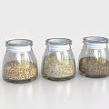 Three Ceramic Jars with Airtight Lids Storing Oats Rice and Grains in Kitchen