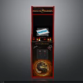 Red Mortal Kombat Arcade Machine with Display Screen Control Buttons and Dragon Design
