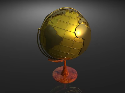 Golden Globe Decorative Ornament With Metal Stand And Red Base For Home Decor 3d model