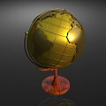 Golden Globe Decorative Ornament With Metal Stand And Red Base For Home Decor