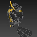 Diving Suit With Harness Yellow Oxygen Tank And Black Flippers For Diving