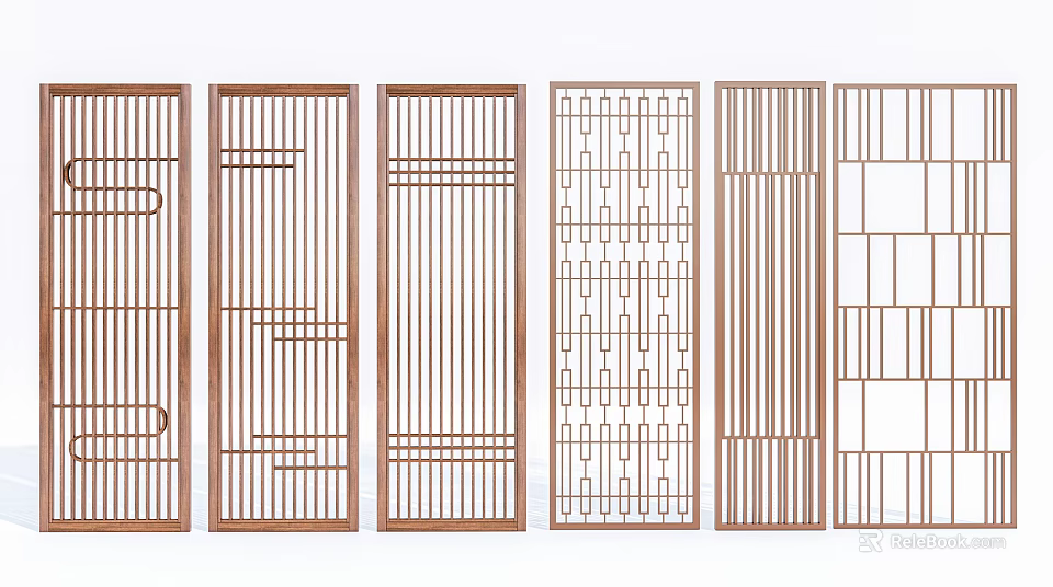 Traditional Wooden Screens With Various Lattice Patterns 3d model