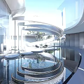 Modern Sales Office Building With Glass Curtain Wall And Curved Water Feature