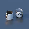Modern Household Mugs With White Bodies Golden Handles And Black Geometric Patterns
