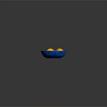 Blue Patterned Bowl With Two Fresh Oranges On White Marble Table