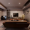 Modern Living And Dining Area Interior With Sofa Coffee Table TV Unit And Wine Rack