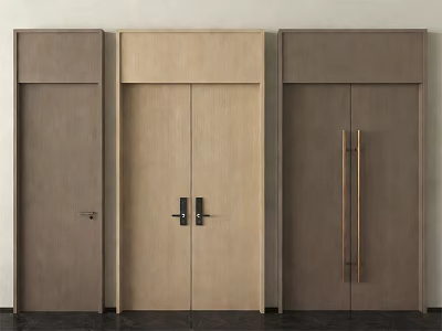 Modern Interior Double Wooden Doors With Light Natural Wood Finish Design 3d model
