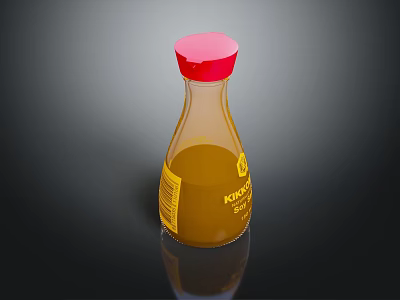 Kikkoman Soy Sauce Bottle With Red Cap And Yellow Liquid In Transparent Container 3d model