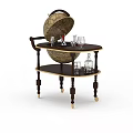 Stylish Bar Cart With Globe Design Featuring Wine Glasses And Bottles