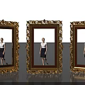 Elegant Photo Check In Spot With Three Golden Carved Frames And Woman Reflections