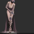 Stylish 3D Female Character With Purple Hair Fishnet Lingerie And Weapon