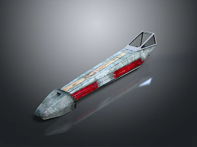Futuristic Long Metallic Structure Model With Red Stripes And Top Frame Design 3d model