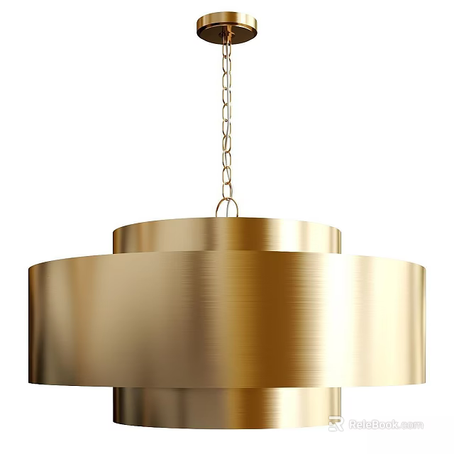 Elegant Golden Chandelier with Multi Layered Cylindrical Design Hung by Chain 3d model 
