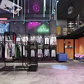 Modern Clothing Store Interior With Clothing Racks Hanging Apparel and Display Area