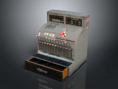 Vintage Cash Register With Display Screen Numeric Keys And Cash Drawer 3d model