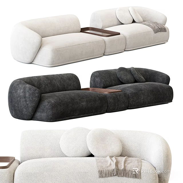 Multisectional Sofas In Neutral Shades With Trays Cushions And Throws 3d model 