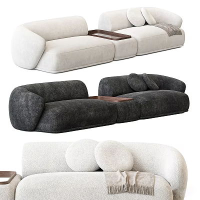 Multisectional Sofas In Neutral Shades With Trays Cushions And Throws 3d model
