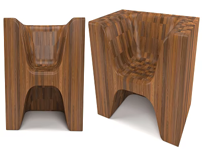 Modern Wooden Leisure Chairs With Unique Curved Structure And Natural Wood Grain 3d model