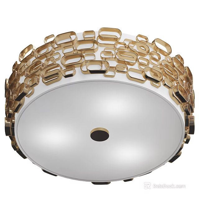 Modern Circular Ceiling Light With Golden Decorative Rings And White Surface 3d model 