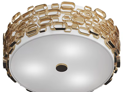 Modern Circular Ceiling Light With Golden Decorative Rings And White Surface 3d model