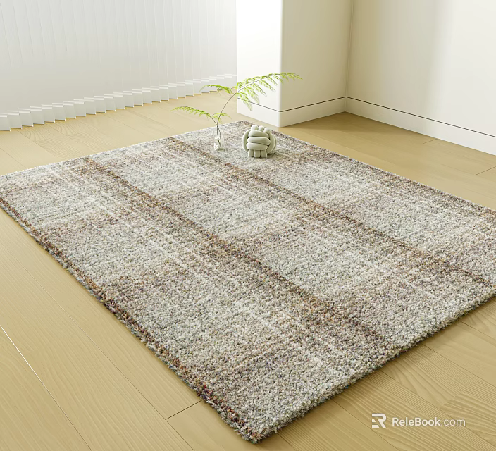 Square Woven Rug with Neutral Tones on Wooden Floor in Modern Room and Small Plant 3d model 