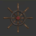 Classic Vintage Wooden Ship Wheel With Red Decorative Center And Spokes