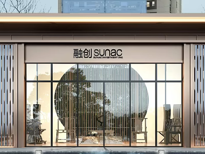 Sunac Modern Glass Entrance Gate With Circular Design Tree Reflection And Decorative Frames 3d model