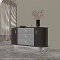 Modern Sideboard With Glass Doors Interior Lighting Decorative Bowl Glass Cup And Pampas Grass Vase