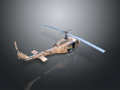 Detailed Military Tactical Helicopter With Brown Camouflage Rotors And Open Door Structure 3d model