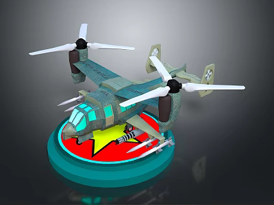 Aerospace Vehicle Model With Propellers On Blue Red Base And Yellow Star 3d model