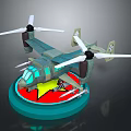 Aerospace Vehicle Model With Propellers On Blue Red Base And Yellow Star
