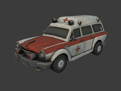 Vintage Ambulance Vehicle With Red Cross Markings And Roof Lights 3d model