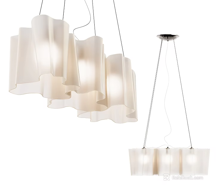 Modern Pendant Light Design With White Pleated Shades And Metal Hanging Wires 3d model 
