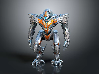 Mechanical Sci-Fi Character With Silver Orange Armor And Glowing Blue Accents 3d model