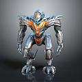 Mechanical Sci-Fi Character With Silver Orange Armor And Glowing Blue Accents 3d model