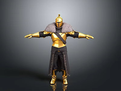 Golden Armored Character With Black Cloak And Detailed Design Standing Pose 3d model