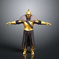 Golden Armored Character With Black Cloak And Detailed Design Standing Pose
