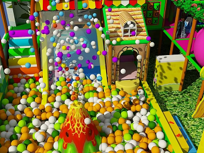 Fun Colorful Play Equipment With Ball Pit Volcano Structure Steps And Small House Elements 3d model