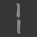 Decorative Ancient Sword with Metallic Texture and Orange Accents on Gray Background