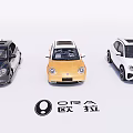 ORA Car Models in Three Different Colors Displayed on White Background 3d model