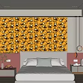Kids Room Design With Yellow Wallpaper Monkey Patterns Pink Headboard Bed Gray Pillow Small Bicycle