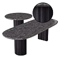 Modern Dark Wooden Dining Table With Oval Marble Top And Round Side Table 3d model