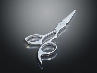 Professional Stainless Steel Scissors with Precision Blade Ergonomic Handle on Dark Reflective Surface 3d model