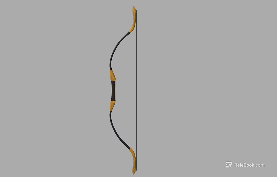 Traditional Golden And Black Curved Bow Weapon Design For Archery 3d model 