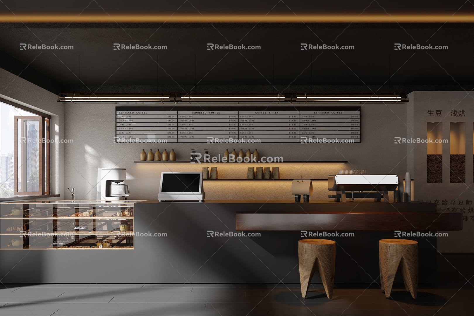 Modern Cafe Cashier Counter Counter Bar Chair Kitchen Supplies Combination Coffee Machine Kitchen Equipment 3d model